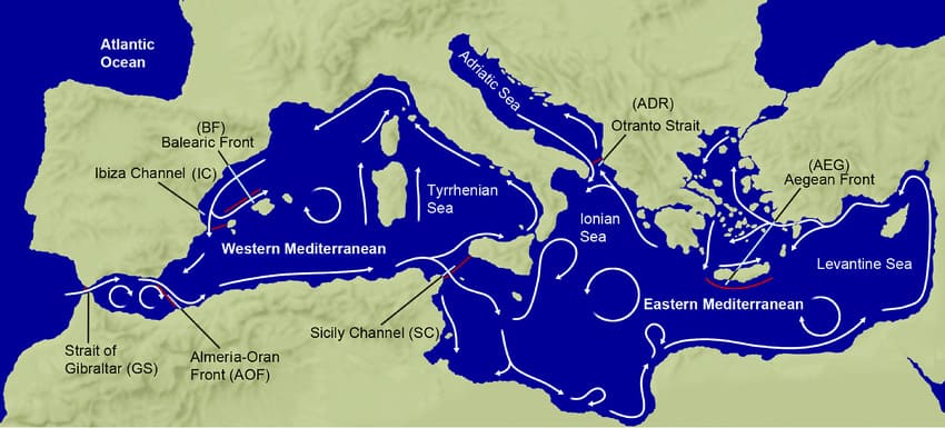 Течения в Средиземном море