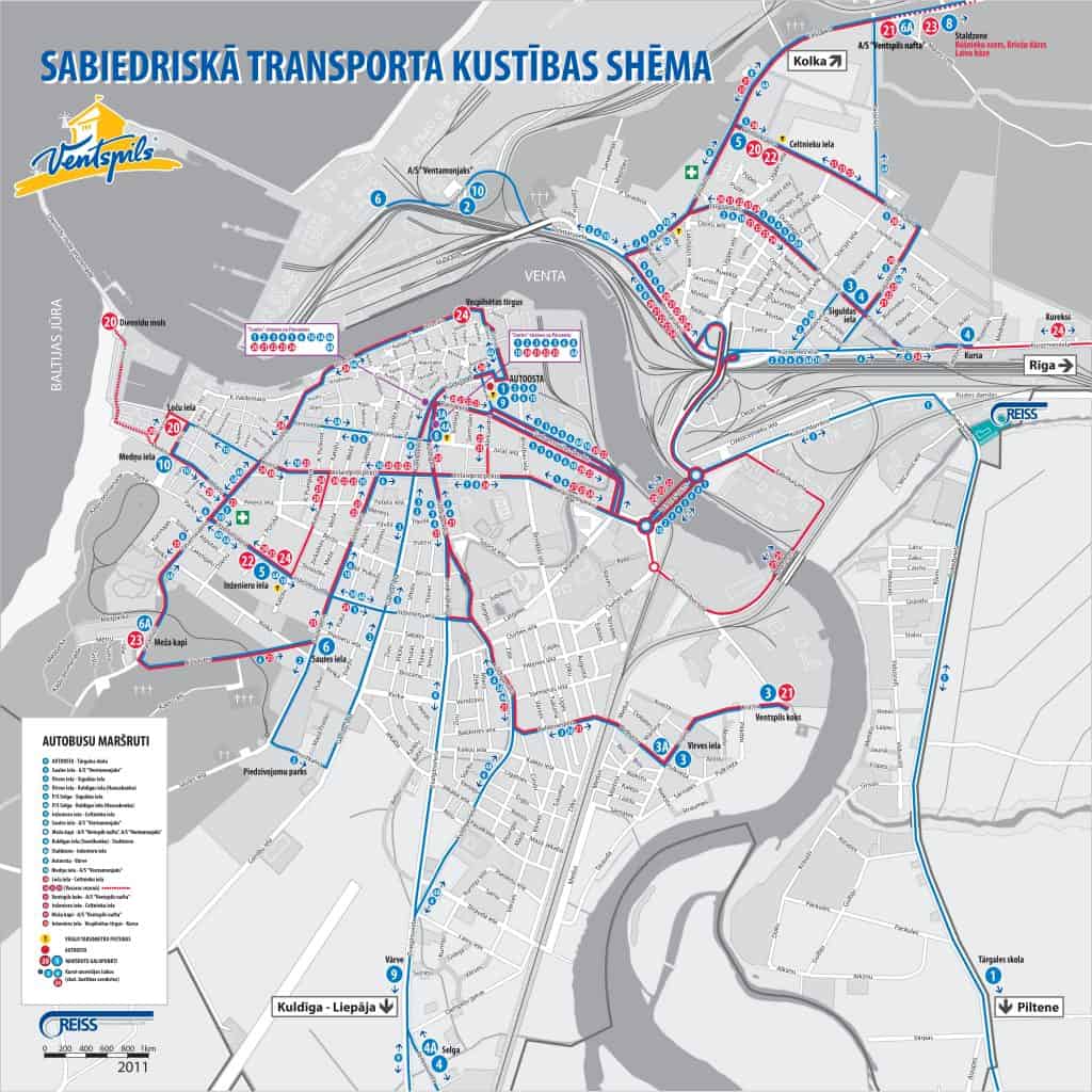 Карта автобусных маршрутов г.Вентспилс